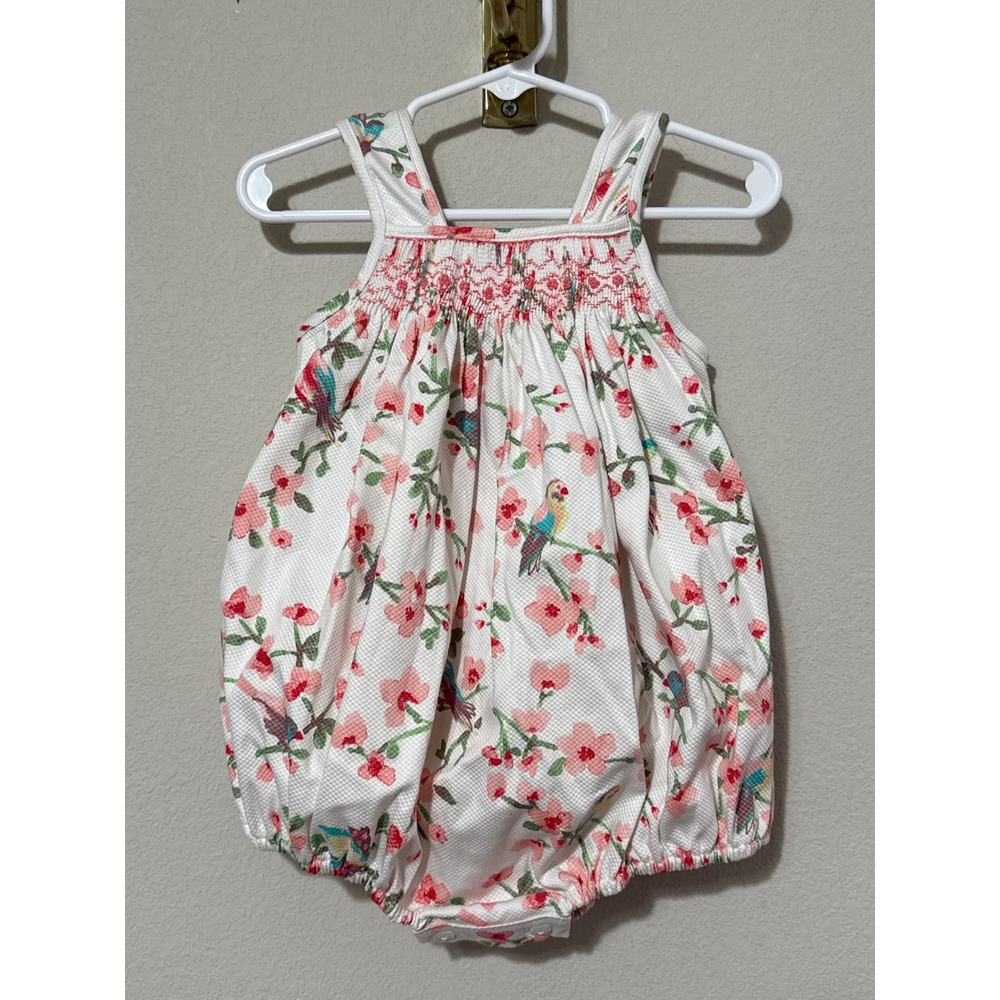 Alice Kathleen & Company Bubble Romper Baby Girl 18M White Floral Parrot Smocked
